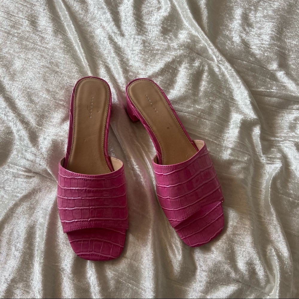 Hot pink heeled sandals